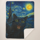 Black Cat Starry Night Van Gogh Cat Selfie Sherpadecke (Vorderseite)