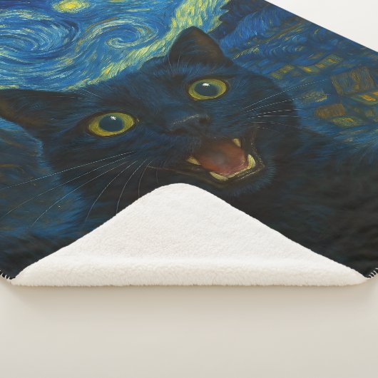Black Cat Starry Night Van Gogh Cat Selfie Sherpadecke (3/4)