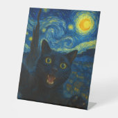 Black Cat Starry Night Van Gogh Cat Selfie Sockelschild (Vorderseite)