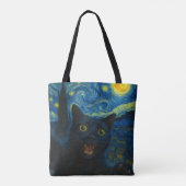 Black Cat Starry Night Van Gogh Cat Selfie Tasche (Rückseite)