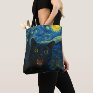Black Cat Starry Night Van Gogh Cat Selfie Tasche