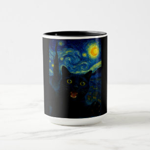 Black Cat Starry Night Van Gogh Cat Selfie Tasse