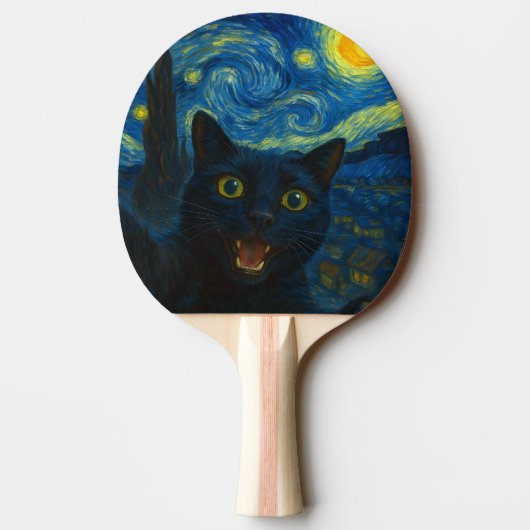 Black Cat Starry Night Van Gogh Cat Selfie Tischtennis Schläger (Rückseite)