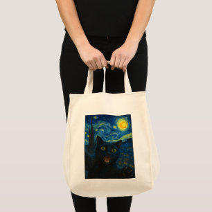 Black Cat Starry Night Van Gogh Cat Selfie Tragetasche