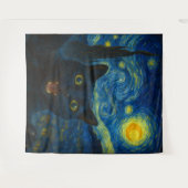 Black Cat Starry Night Van Gogh Cat Selfie Wandteppich (Vorderseite (Horizontal))