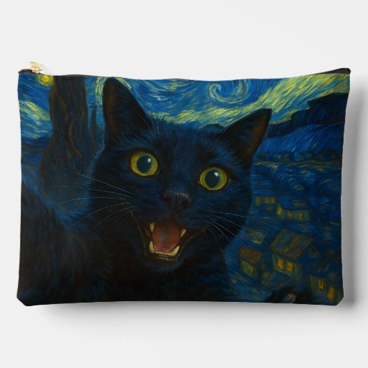 Black Cat Starry Night Van Gogh Cat Selfie Zubehörtasche (Vorderseite)