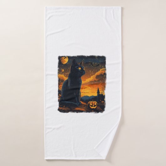 Black Cat Starry Night Van Gogh Pumpkins Bats Hall Badehandtuch (Badehandtuch)