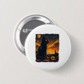 Black Cat Starry Night Van Gogh Pumpkins Bats Hall Button (Vorne & Hinten)