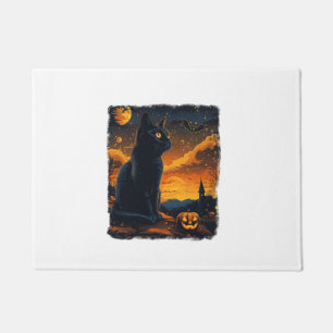 Black Cat Starry Night Van Gogh Pumpkins Bats Hall Fußmatte