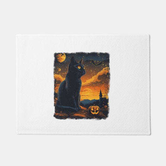 Black Cat Starry Night Van Gogh Pumpkins Bats Hall Fußmatte (Vorderseite)