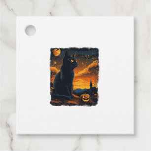 Black Cat Starry Night Van Gogh Pumpkins Bats Hall Geschenkanhänger