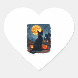Black Cat Starry Night Van Gogh Pumpkins Bats Hall Herz-Aufkleber