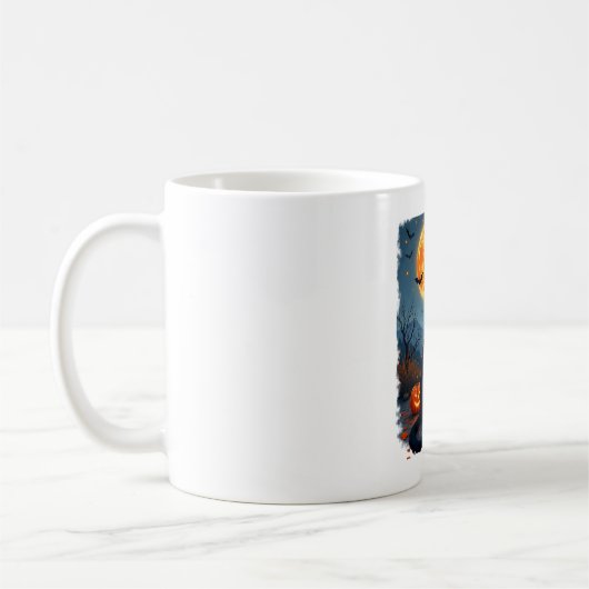 Black Cat Starry Night Van Gogh Pumpkins Bats Hall Kaffeetasse (Links)