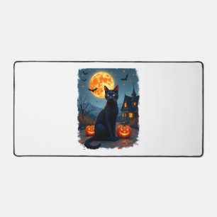 Black Cat Starry Night Van Gogh Pumpkins Bats Hall Schreibtischunterlage