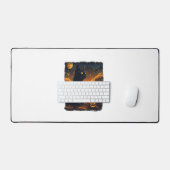 Black Cat Starry Night Van Gogh Pumpkins Bats Hall Schreibtischunterlage (Tastatur & Maus)