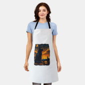 Black Cat Starry Night Van Gogh Pumpkins Bats Hall Schürze (Getragen)