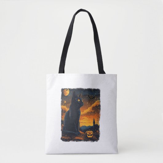 Black Cat Starry Night Van Gogh Pumpkins Bats Hall Tasche (Vorderseite)