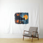 Black Cat Starry Night Van Gogh Pumpkins Bats Hall Wandteppich (Beispiel (Horizontal))