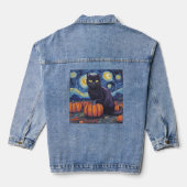 Black Cat Starry Night Van Gogh Style Art Pumpkin  Jeansjacke (Rückseite)