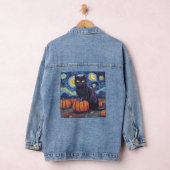 Black Cat Starry Night Van Gogh Style Art Pumpkin  Jeansjacke (Hangar)