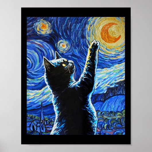 Black Cat Starry Night Vincent Van Gogh Halloween Poster (Vorne)
