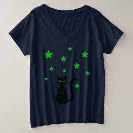 Black Cat Stars Plus Size T - Shirt