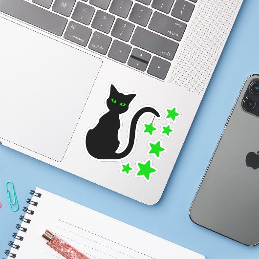 Black Cat Stars Vinyl Stickers Aufkleber (Laptop mit iPhone)