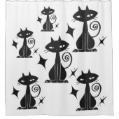 Black Cat Sternexplosion Mitte Jahrhundert Moderne Duschvorhang (Vorderseite)