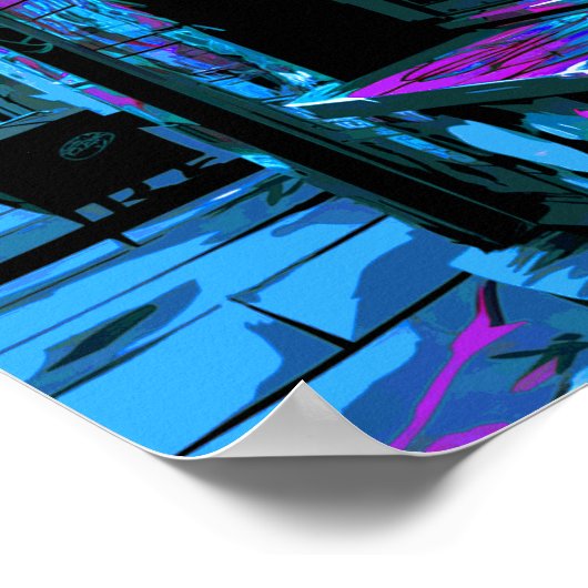 Black Cat Street Punk Neon Design Poster Print (Ecke)