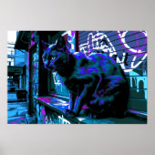 Black Cat Street Punk Neon Design Poster Print (Vorne)