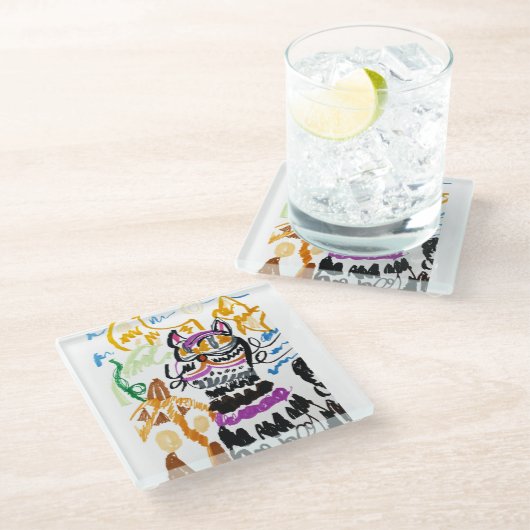 Black Cat style autumn  Glasuntersetzer (Schrägansicht)