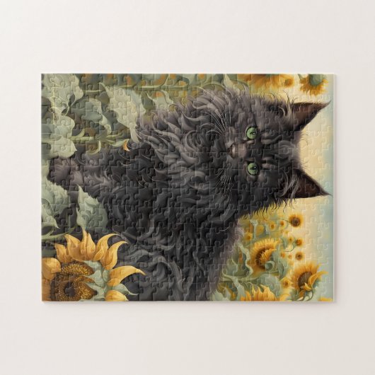 Black Cat Sunflower Puzzle (Horizontal)