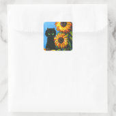 Black Cat Sunflowers Creationarts Square Sticker (Tasche)