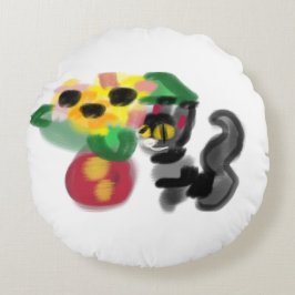Black cat sunflowers rundes kissen