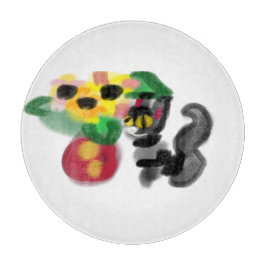 Black cat sunflowers schneidebrett