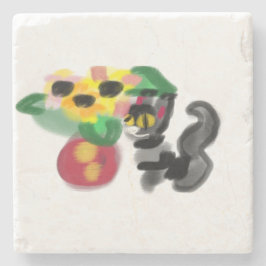 Black cat sunflowers steinuntersetzer