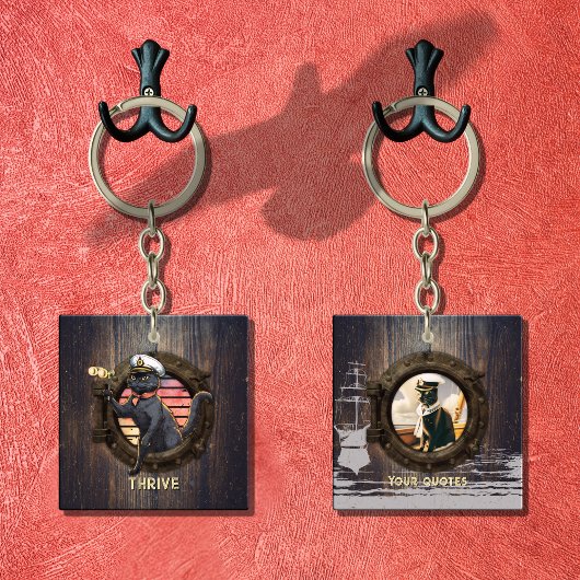 Black Cat Sunset: Eine Reise zum THRIVE Square Schlüsselanhänger