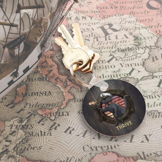 Black Cat Sunset: Eine Reise zur THRIVE Round Schlüsselanhänger