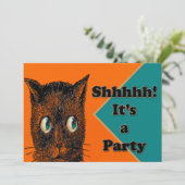 Black Cat Surprise Party laden Einladung (Stehend Vorderseite)