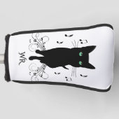 Black Cat Surrounded by Notes of Music Monogram Golf Headcover (Vorderseite)