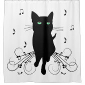 Black Cat Surrounded by Whispering Notes of Music Duschvorhang (Vorderseite)