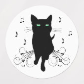 Black Cat Surrounded by Whispering Notes of Music Etiketten (Design 1)