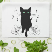 Black Cat Surrounded by Whispering Notes of Music Geschirrtuch (Gefaltet)