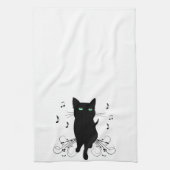 Black Cat Surrounded by Whispering Notes of Music Geschirrtuch (Vertikal)