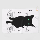 Black Cat Surrounded by Whispering Notes of Music Golfhandtuch (Horizontal)