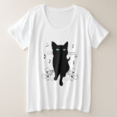 Black Cat Surrounded by Whispering Notes of Music Große Größe T-Shirt (Design vorne)