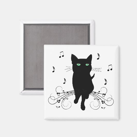 Black Cat Surrounded by Whispering Notes of Music Magnet (Vorderseite/Rückseite)