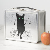 Black Cat Surrounded by Whispering Notes of Music Metall Brotdose (Beispiel)