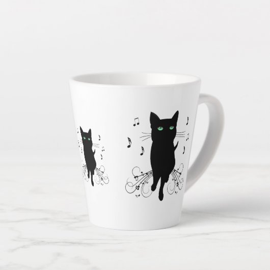 Black Cat Surrounded by Whispering Notes of Music Milchtasse (Rechte Ecke)
