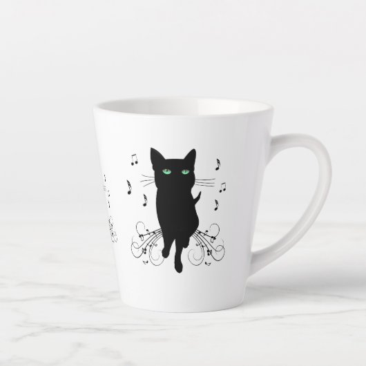 Black Cat Surrounded by Whispering Notes of Music Milchtasse (Rechts)